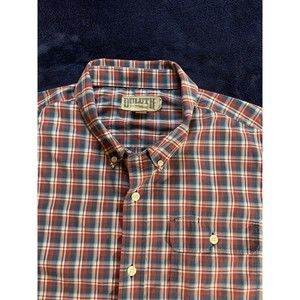 Duluth Trading Co Men’s Button Up Shirt Red Navy Plaid Relaxed Fit Size XL Extra